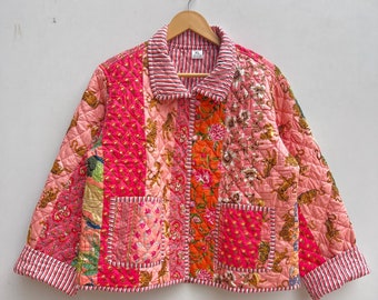 Hand Block Print Quilted Jacket: Indian Patchwork Reversible