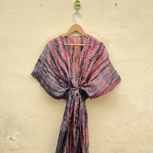 Hand Dyed Silk Kaftan, Vacation Dress, Crepe Silk Tie Dye Kaftan, Silk Lounge Wear, Boho Maxi Dress, Tie Dye Kimono Robe, Yoga Outfit