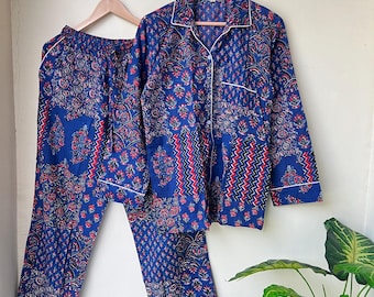 Handmade Cotton Pajama Set, Indian Print Women's Sleepwear Set