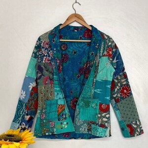 Multicolour Jacket, Handmade Patchwork Jacket, Indian Cotton Jacket, Bohemian Jacket Unisex Short Quilted Kantha Jacket