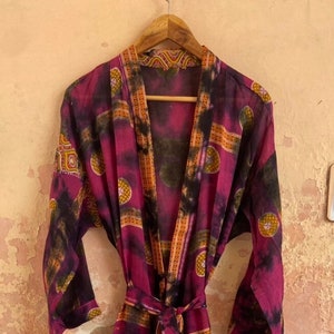 Boho Elegant Tie Dye Kimono Dress, Plus Size Tie Dye Dressing Gown,  Hand Dyed Kimono Dress Long Loose Dress Boho Kimono Bikini Wrap Up Robe