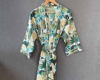 Peacock Print Cotton Kimono, Bohemian Style,Beach Cover Up, Summer Wear Kimono Vacation, Robe, Pool, Loungewear, Beachwear Robe Gift For Her
