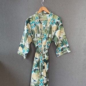 Peacock Print Cotton Kimono, Bohemian Style,Beach Cover Up, Summer Wear Kimono Vacation, Robe, Pool, Loungewear, Beachwear Robe Gift For Her