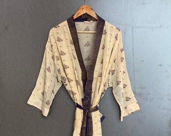 Indian Kimono Robe, Recycled Sari Kimono, Cotton Sari Kimono Robe, Women Wear Kimono, Vintage Sari Robe, Long Kimono Dress Soft India Fabric