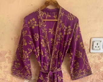 Cotton Kimono Robes for Women, Indian Dressing Gown, Beach Cover up, long wear kimono summer gown ,Jaipuri printed kimono, Beach Cover Up