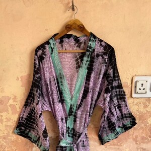 Boho Hippie Women&#39;s Beach Party wear Short Kimono Dress Bohemian Stylish Attractive Hand Dye Kimono Robe, TieDye Comfortable Bikini Cover up