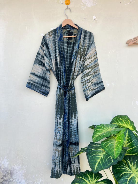 Tie Dye Silk Kimono, Long Dressing Gown, Cardigan For Women, Crepe Silk Kimono, Beach Dress, Maternity Wear, Silk Sari Kimono, Gift For Her