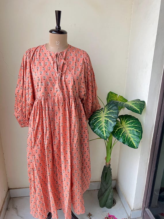 Pure Cotton Mini and Midi Dresses for Women's ..Indian Handmade Block Printed Cotton Dresses Women's Clothing ,Gift for Her