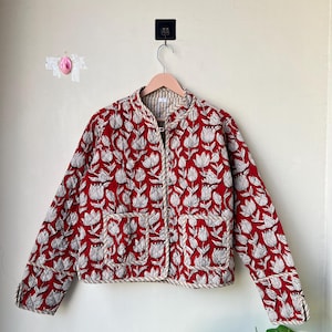 Indian handmade Cotton Block Print Jacket with Pockets ,Gift For Her Winter Coat Bohemian Jacket ,Women&#39;s wear New collection