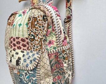 Cotton Quilted Patchwork Backpack, Stylish Multi-color Bag, Great