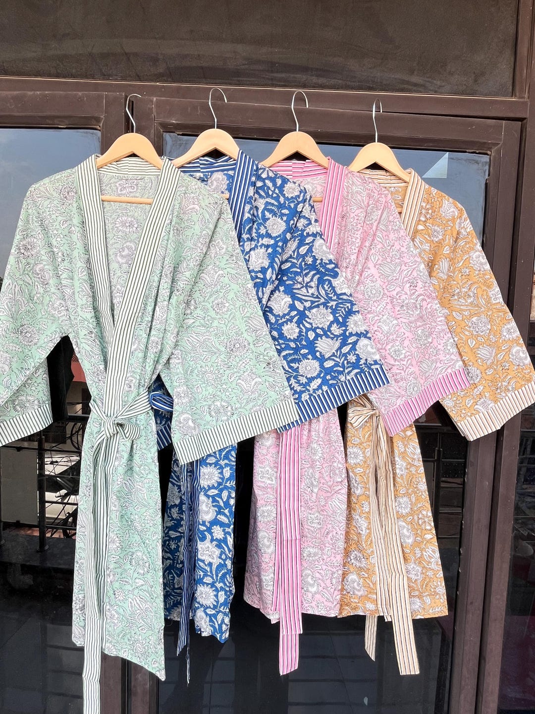 Cotton Kimono Robe Dressing Gown, Block Print Bridesmaid Robe, Summer ...