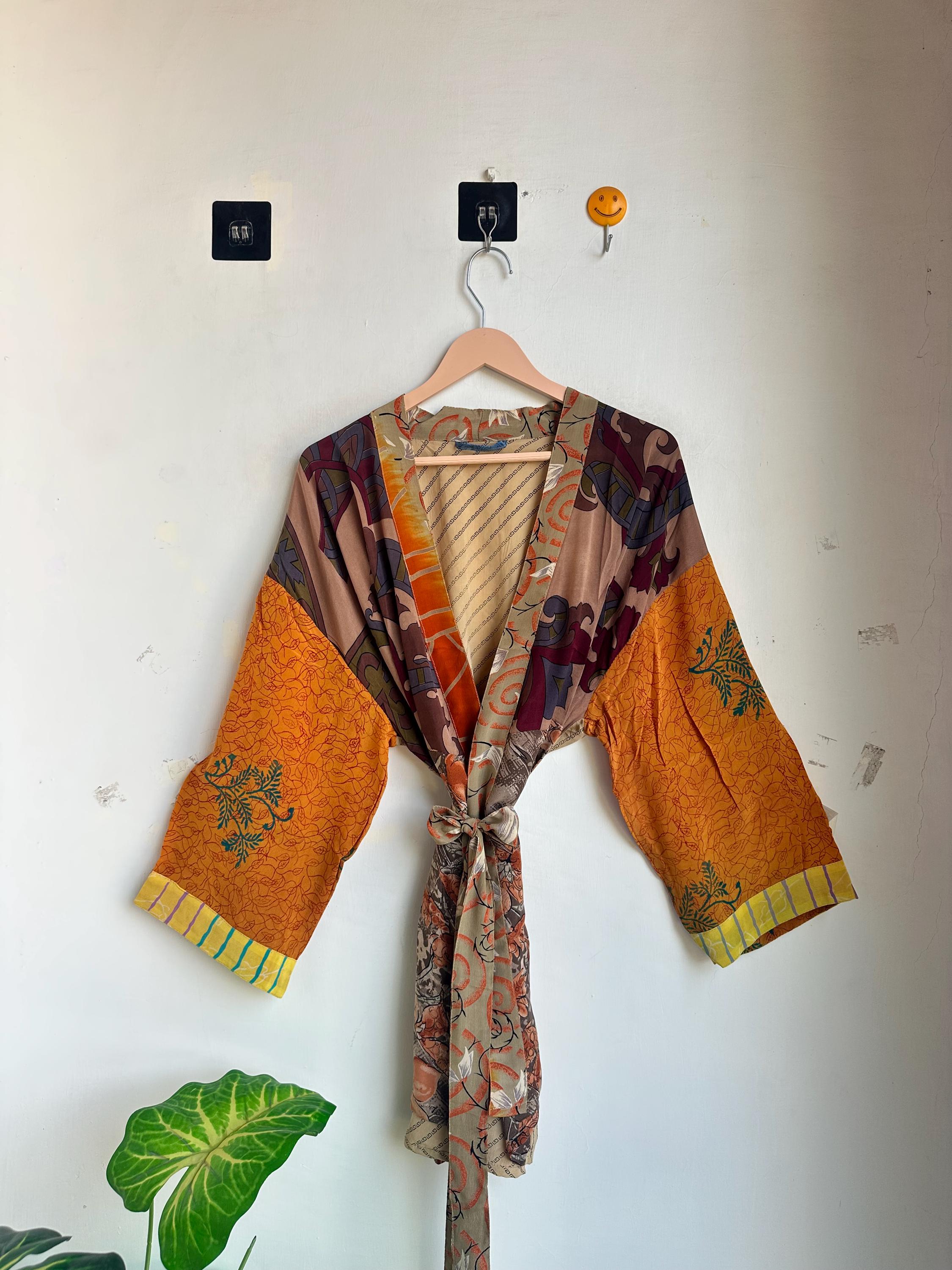 Vintage Silk Kimono Robe, Short Silk Robe, Bathrobe, Lightweight Beach Wear Robe, Gift For Her