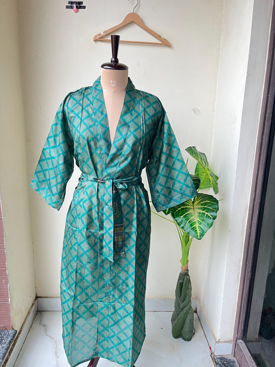 Hand Made Robe Pure Silk Kimono Robe, Indian Silk Kimono, Long Silk Kimono, Recycled ...