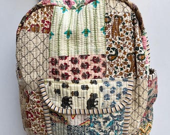 Cotton Quilted Patchwork Backpack, Stylish Multi-color Bag, Great