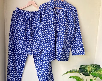 Handmade Indian Cotton Pajama Set, Soft & Comfortable Cotton Pajama Set, Boho Pj Set, Gift For Her