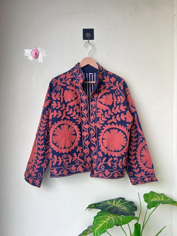 Suzani Embroidery Cotton Handmade Suzani Jacket Coat Women Dress TNT Winter Wear Suzani Short Jacket Hand Embroidery Gift For Her