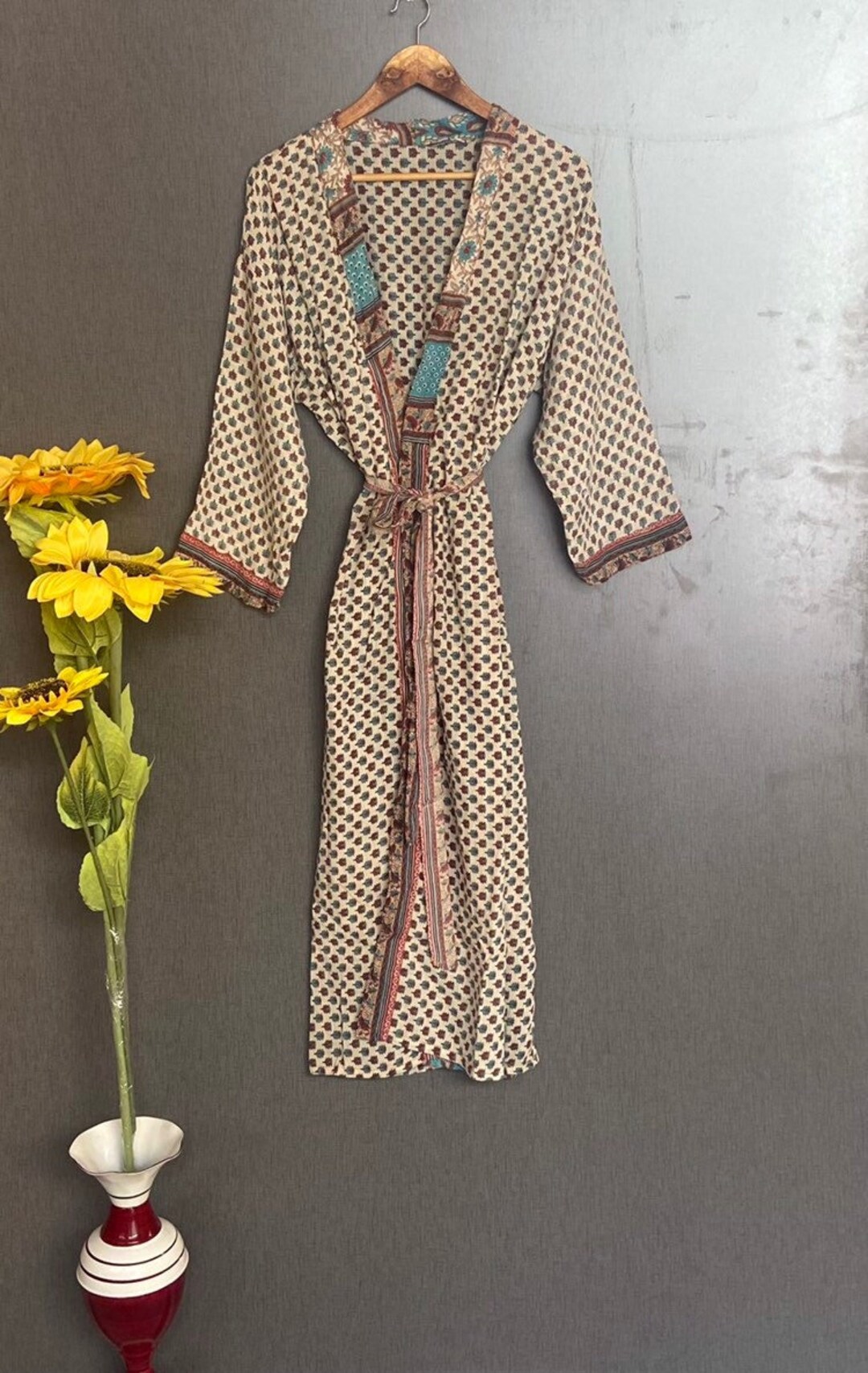 Sari Robe Indian Cotton Sari Robe, Block Print, Unisex Dressing Gown, Bathrobe ...