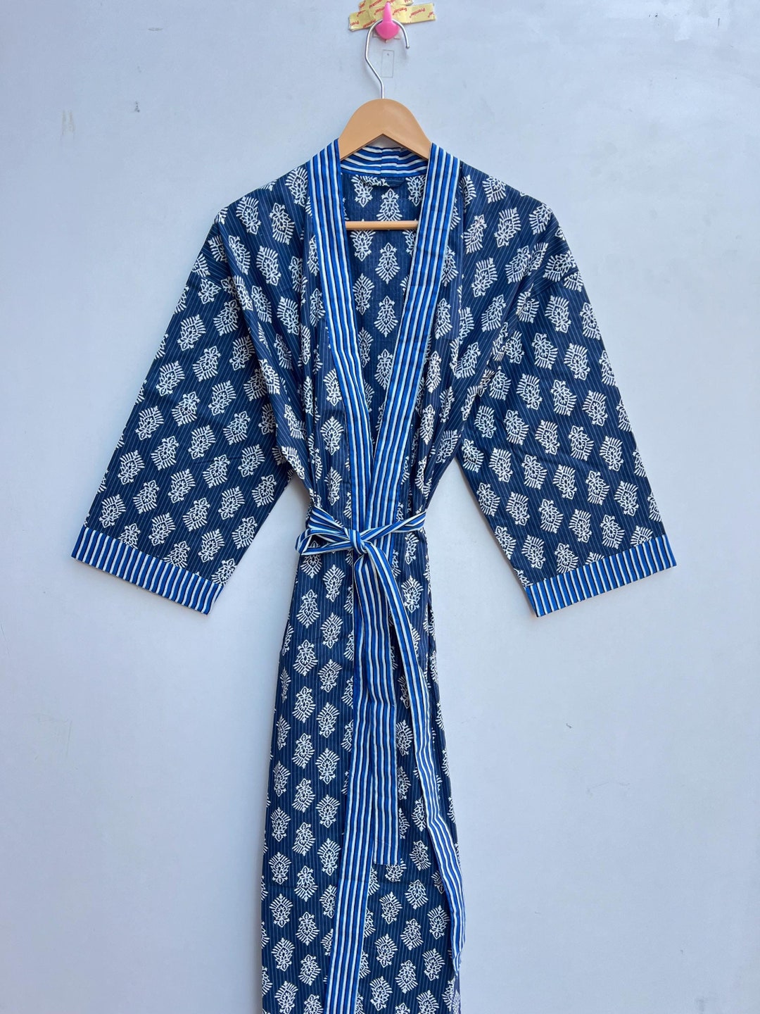 Block Print Robe Cotton Kimono Robe Dressing Gown, Block Print Bridesmaid Robe, Summer ...