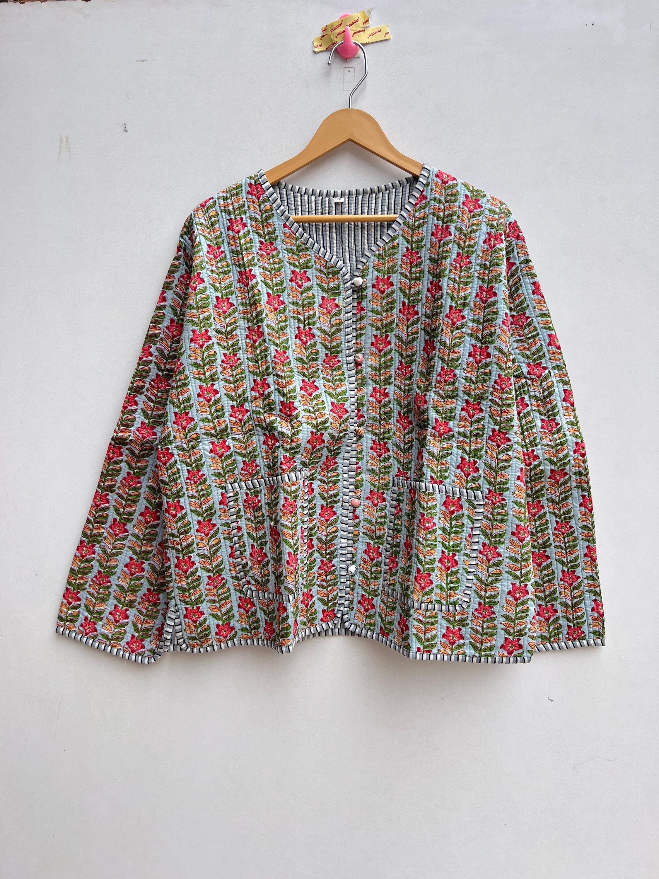 AMERI ★ INDIA BLOCK PRINT JACKET Indian Handmade Cotton Quilted Jacket, Block Print Reversible Coat