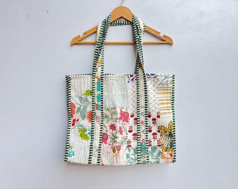 Patchwork Cotton Tote Bag, Cotton Quilted Bag, Beach Bag, Reversible Quilted Tote Bag, Travel Shoulder Bag