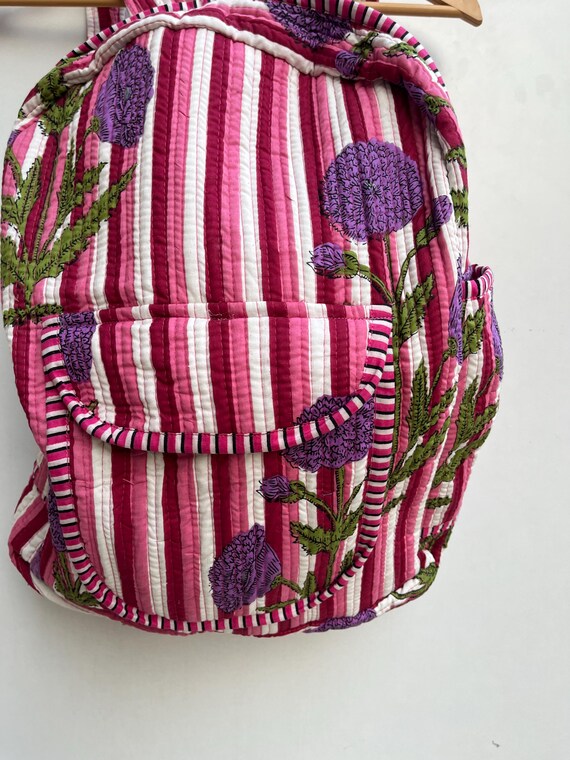 Striped Print Backpack, Hand Block Printed Student Bag  display picture 3
