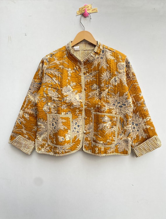 Indian Cotton Jacket, Quilted Cotton Jacket, Handmade Jacket, Jacket For Women, Boho Coat, Floral Jacket, Block Print Coat,