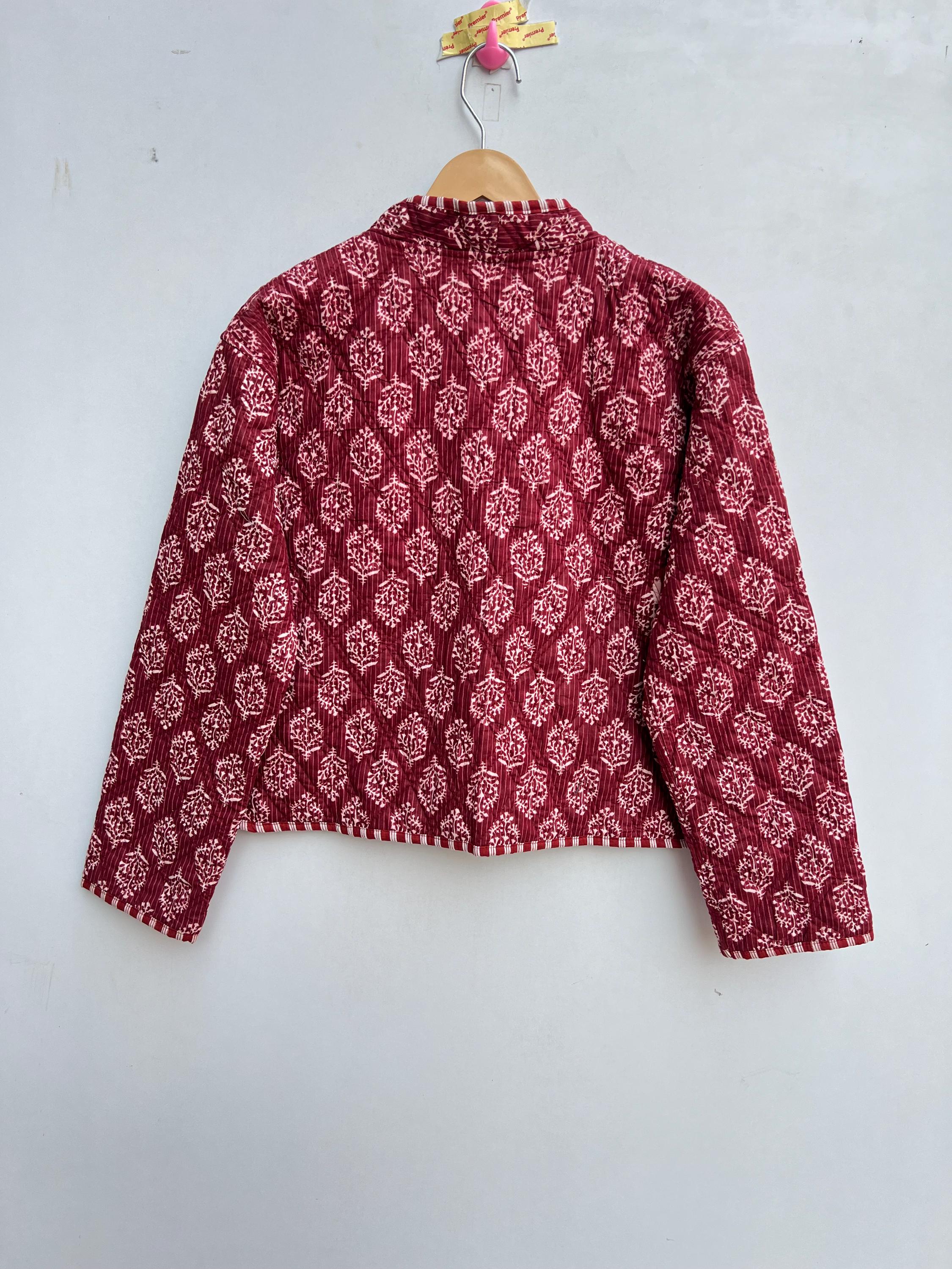 Cotton Quilted Jacket V-neck New Style Indigo Jacket Hand Block