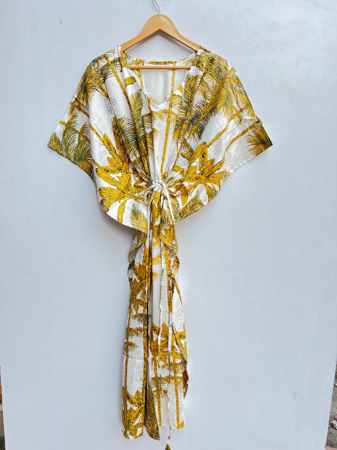 Kaftan with Printed Stripes & Leaves dress