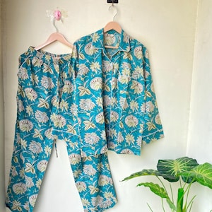 Indian Handmade 100% Cotton Pajama Set Night Wear, Soft Cotton Night Suit-Pure Cotton Pj&#39;s, Floral Print Pajamas,  Pajamas Set