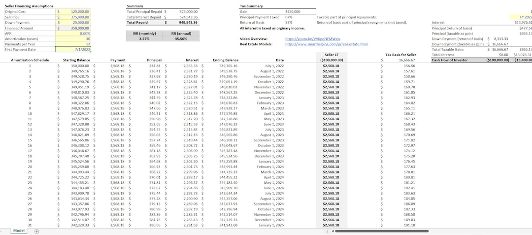 Seller Financing: Amortization and Tax Basis Calculator - Etsy
