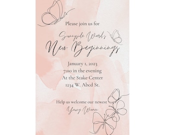 New Beginnings Invitation, 2024 Theme, Young Women Custom download LDS, Youth New Year Kickoff