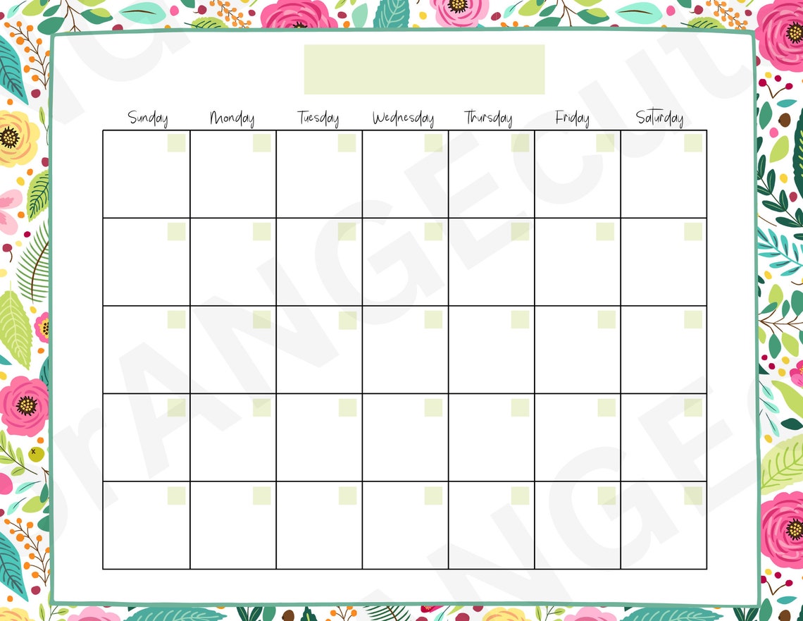 Blank Calendar Printable, Fill in Calendar, Colorful Calendar ...