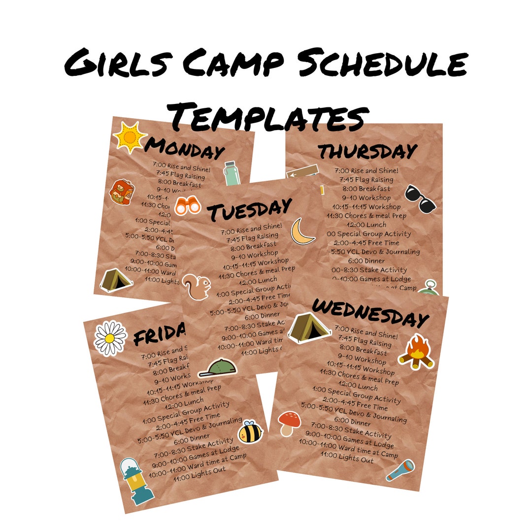 Girls Camp Daily Schedule Template, Girls Camp Schedule Download, Girls ...
