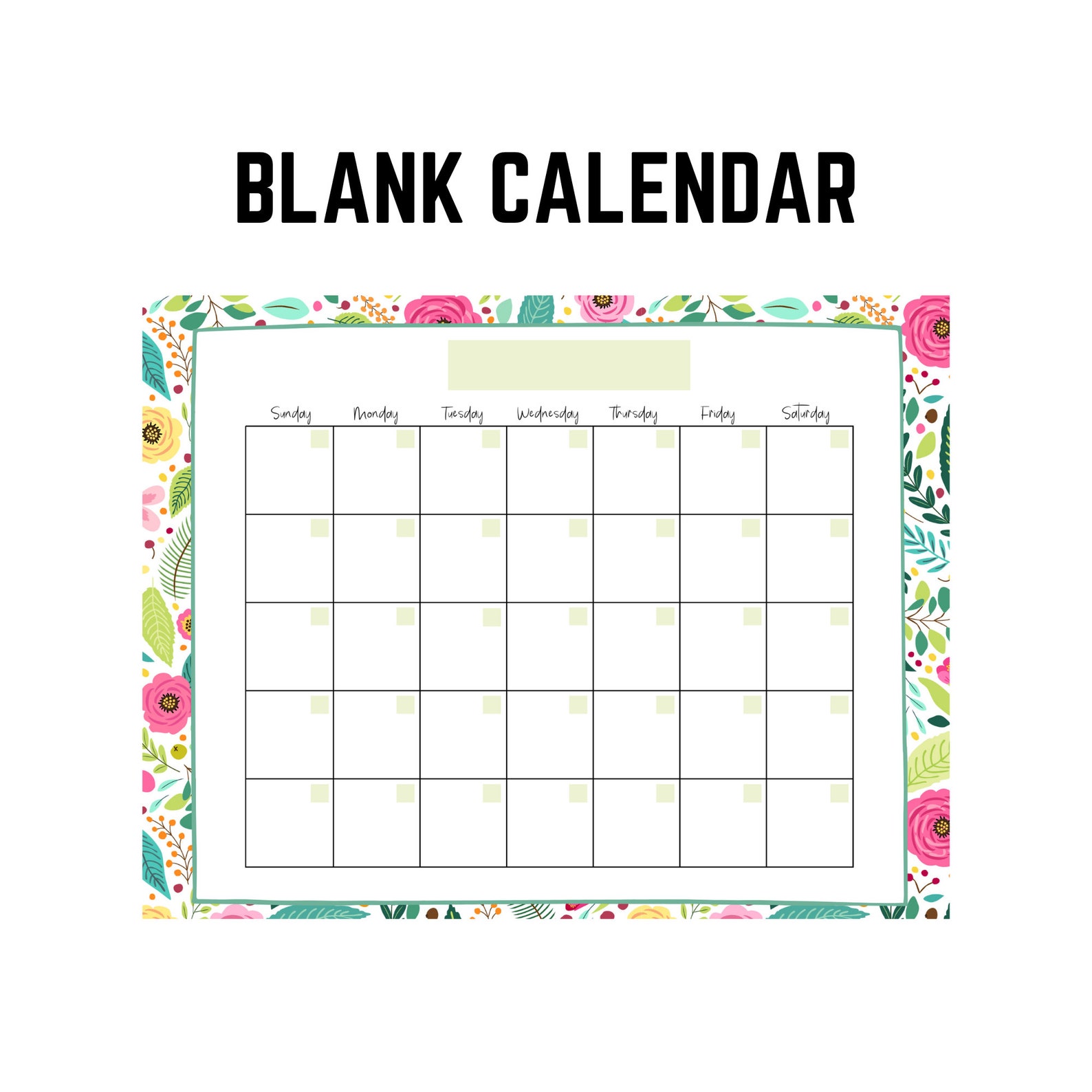Blank Calendar Printable, Fill in Calendar, Colorful Calendar ...