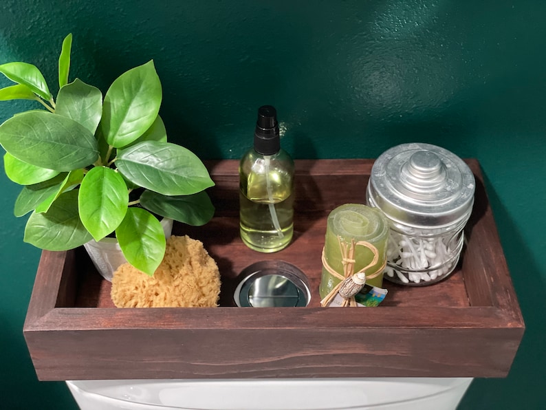 Handmade Wooden Bathroom Tray Top Flush Toilet Vanity Jewelry Organizer