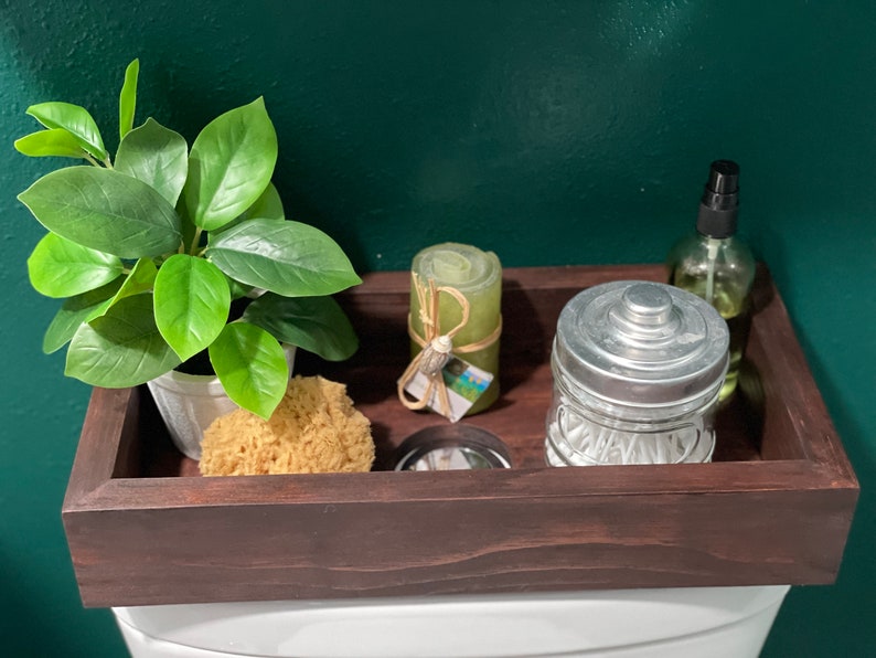 Handmade Wooden Bathroom Tray Top Flush Toilet Vanity Jewelry Organizer