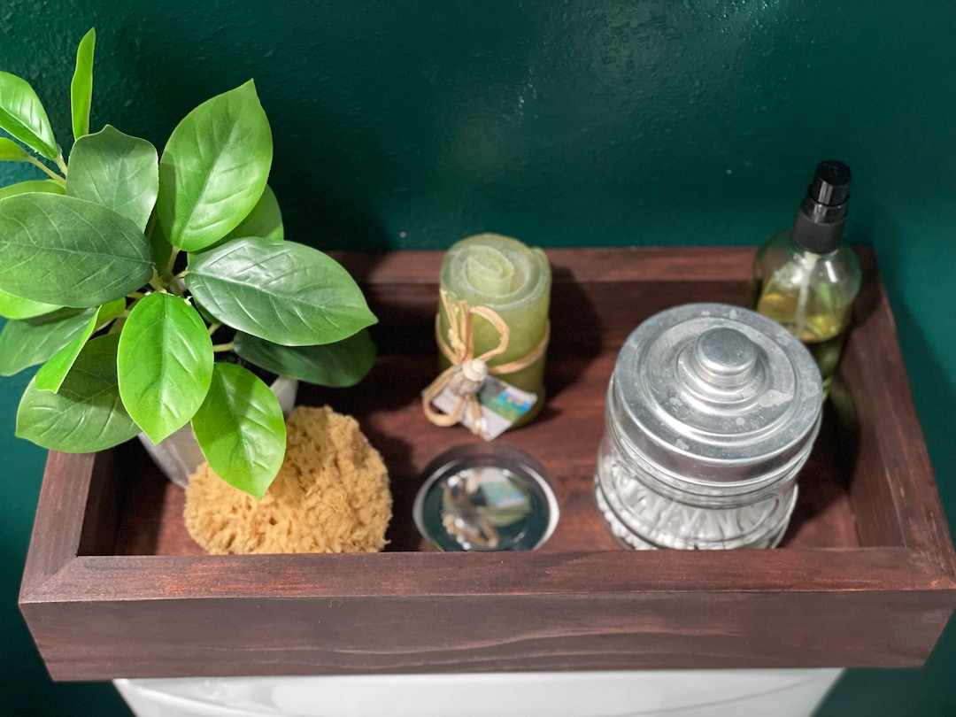 Handmade Wooden Bathroom Tray Top Flush Toilet Vanity Jewelry Organizer