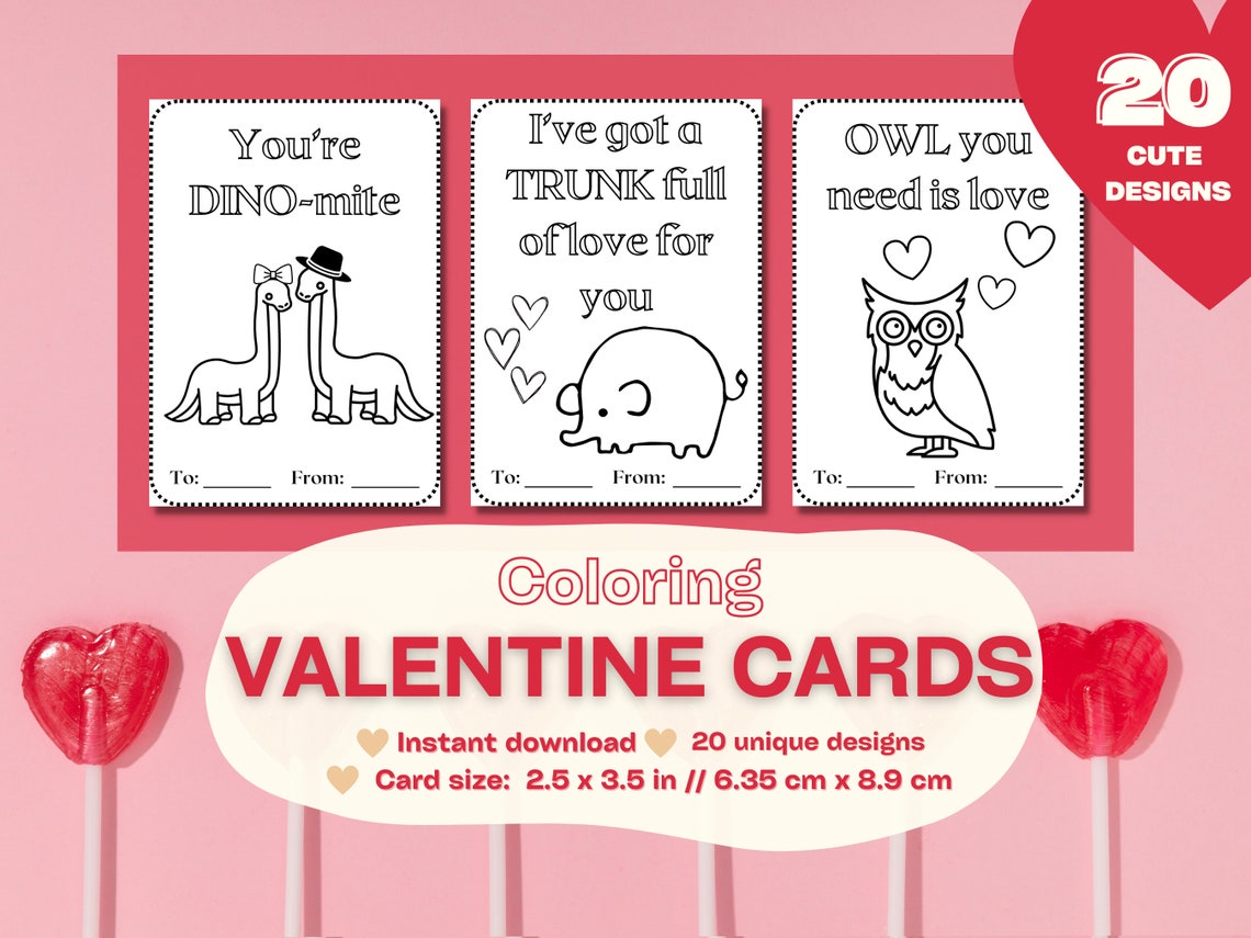 Printable Valentine Coloring Card Kids Valentines Cards - Etsy