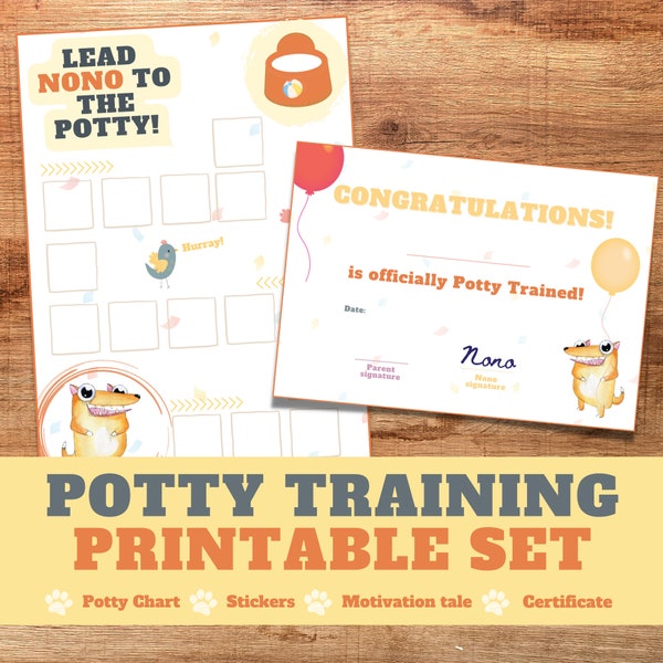 Potty Training Chart Printable Potty Certificate, Kids Motivation Reward Set, Boy Potty Routine Sticker Chart, Toddler Toilet Training