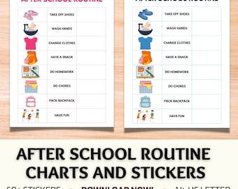 Kids After School Routine Charts With Stickers Cute Printable Checklist Instant Download Editable Routine Charts Daily Responsibility ADHD