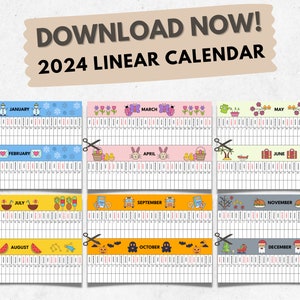Linear Calendar 2023 2024 Montessori Preschool Kids Calendar School ...