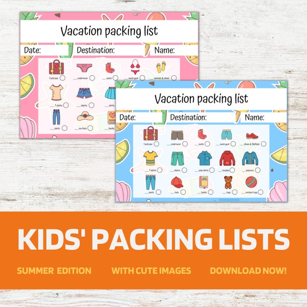 Kids Packing List Vacation Packing List Printable Travel Packing List Packing List With Cute Images Blank Pre-Filled Checklist PDF Download