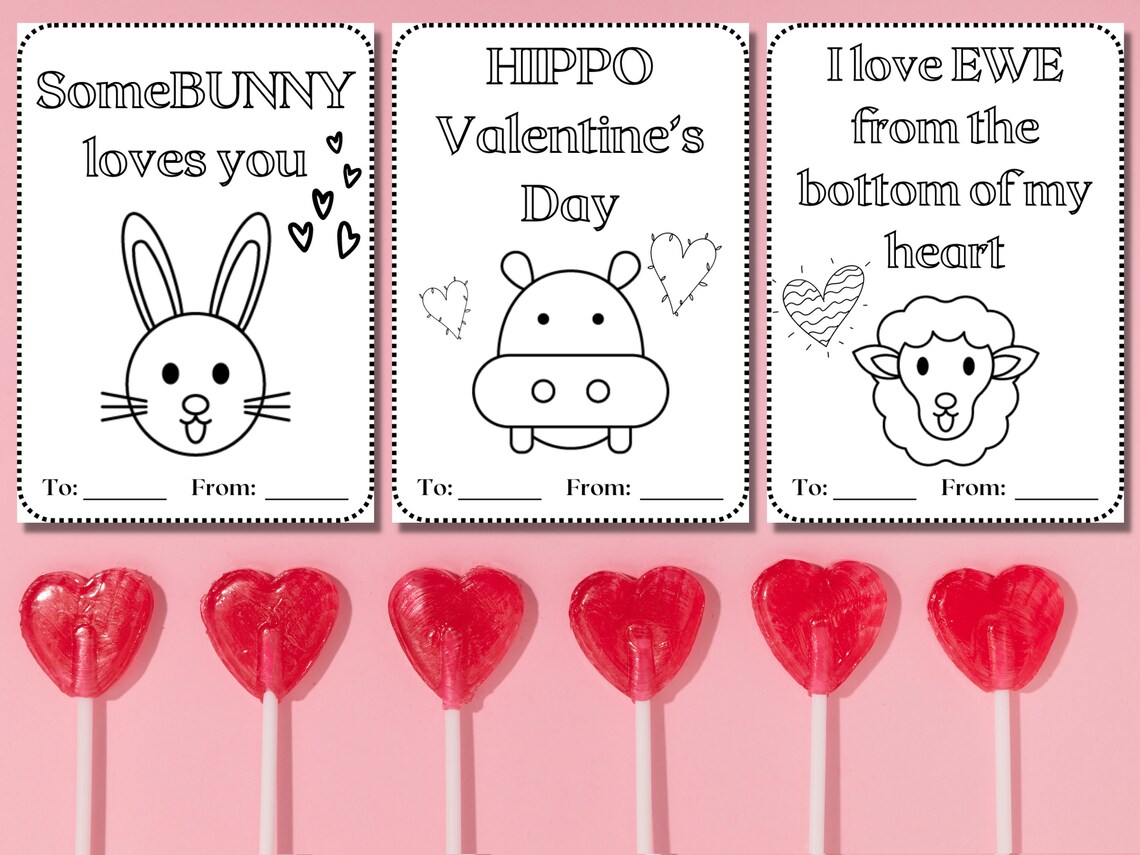 Printable Valentine Coloring Card Kids Valentines Cards - Etsy