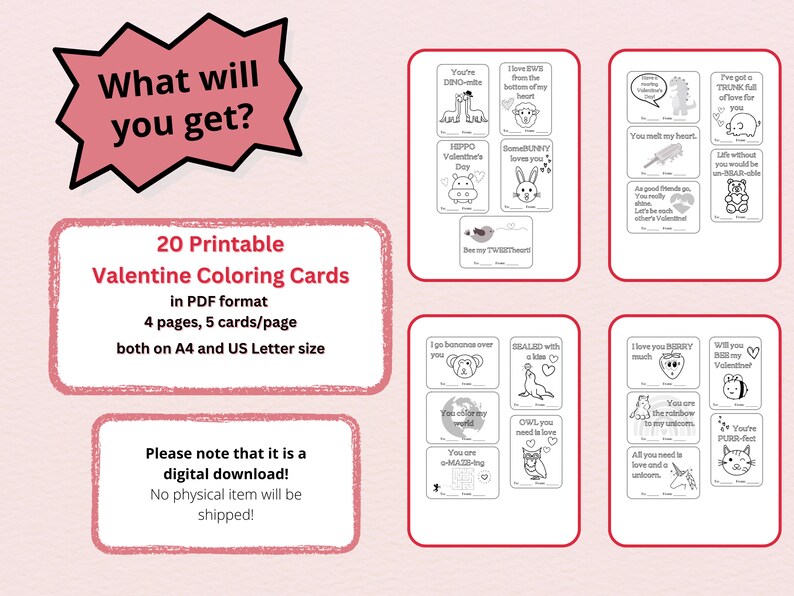 Printable Valentine Coloring Card Kids Valentines Cards - Etsy