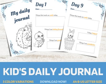 Printable Kids Gratitude Journal Daily Journal Kids Gratitude Diary for Children Kids Activity Drawing Page Cute Design Forest Animal PDF