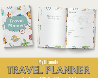Sjabloon reisroute Digitale afdrukbare vakantieplanner bundel reisdagboek Reisplanner invoegen Roadtripplanner vakantie paklijst