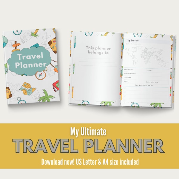 Travel Itinerary Template Digital Printable Vacation Planner Bundle Travel Journal Trip Planner Insert Roadtrip Planner Holiday Packing List