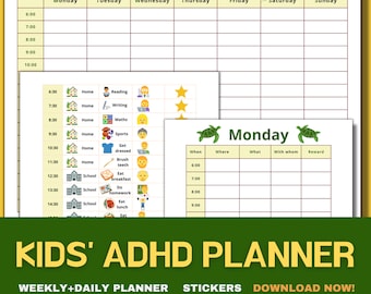 ADHD planner for kids ADHD student planner printable autism education checklist child ADHD calendar homeschool chart adhd planner stickers