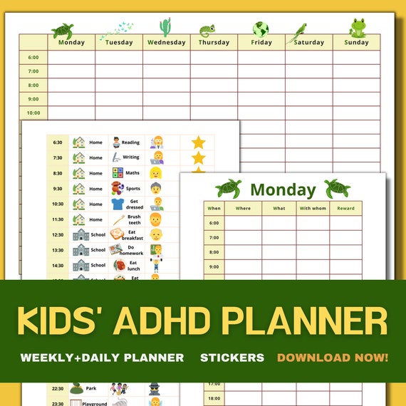 ADHD planner for kids ADHD student planner printable autism education checklist child ADHD calendar homeschool chart adhd planner stickers