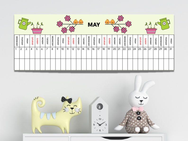 Linear Calendar 2023 2024 Montessori Preschool Kids Calendar School